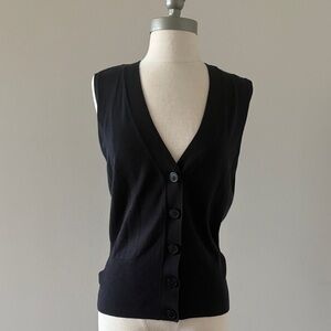 Talbots Black Ribbed Sleeveless Button-Front Vest